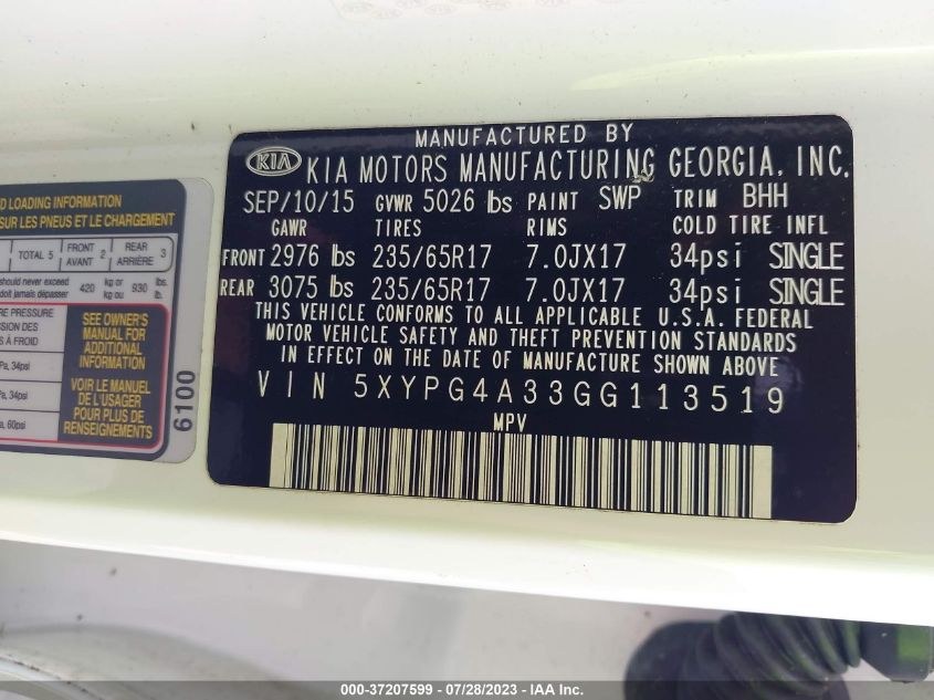 2016 KIA SORENTO LX/L - 5XYPG4A33GG113519