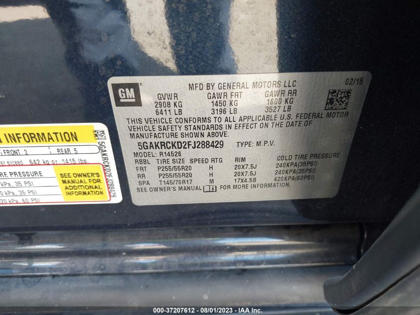2015 BUICK ENCLAVE PREMIUM - 5GAKRCKD2FJ288429