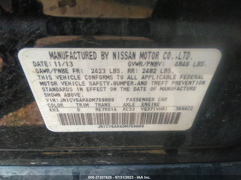 2013 INFINITI G37 SEDAN X JN1CV6AR4DM769889