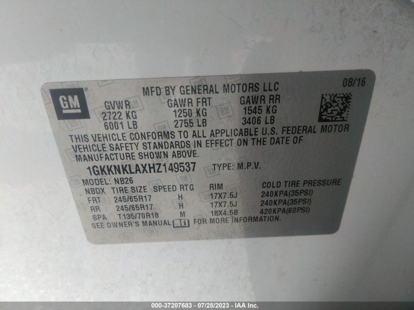 2017 GMC ACADIA SLE - 1GKKNKLAXHZ149537