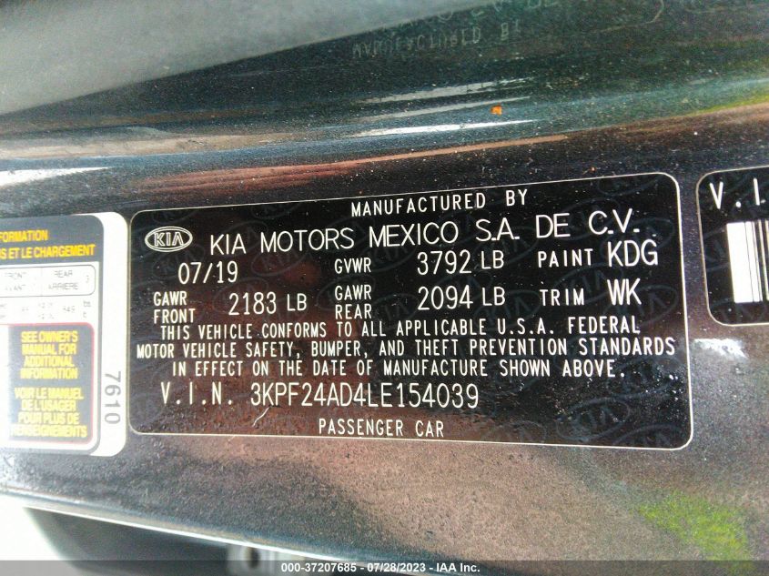2020 KIA FORTE FE/LXS - 3KPF24AD4LE154039