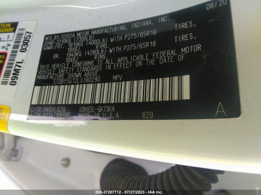 2020 TOYOTA SEQUOIA SR5/TRD SPORT/TRD PRO - 5TDBY5G12LS180290