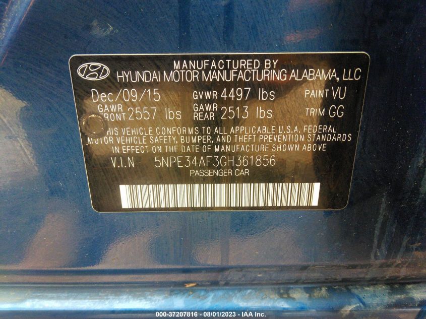 2016 HYUNDAI SONATA 2.4L SPORT - 5NPE34AF3GH361856