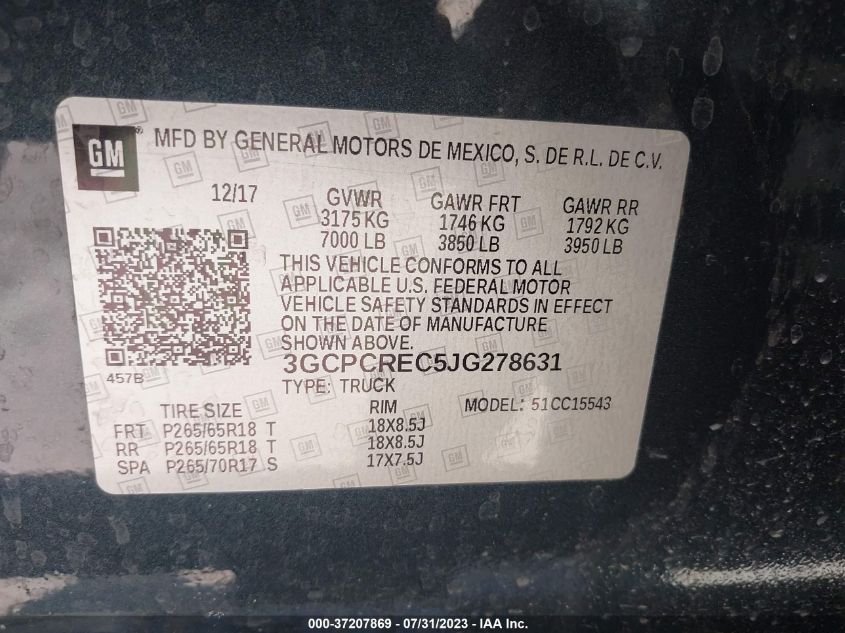 2018 CHEVROLET SILVERADO 1500 LT - 3GCPCREC5JG278631