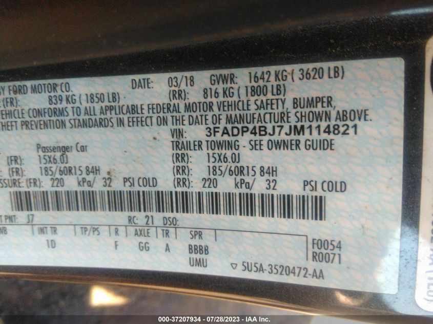 2018 FORD FIESTA SE - 3FADP4BJ7JM114821