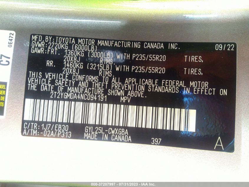 2022 LEXUS RX 450H F-SPORT - 2T2YGMDA4NC094191