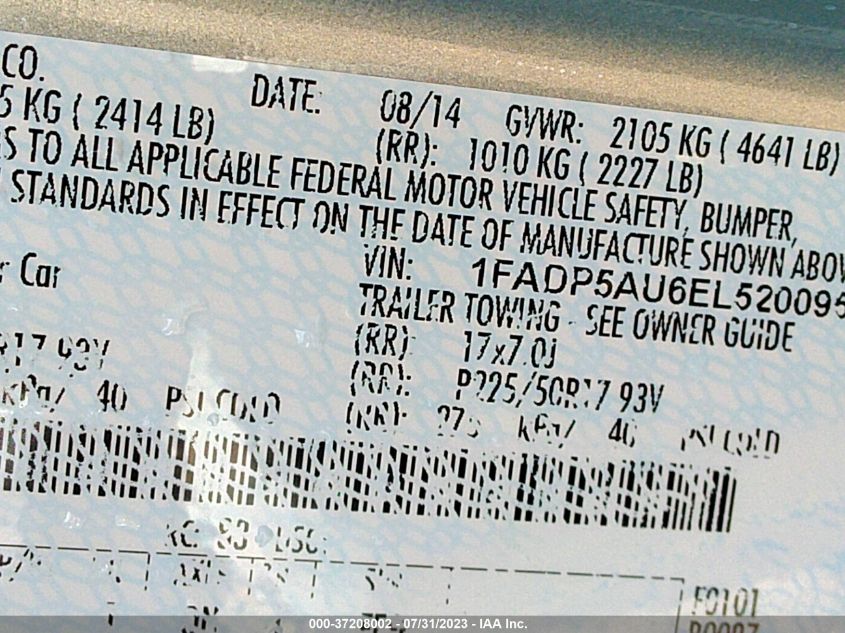 2014 FORD C-MAX HYBRID SE - 1FADP5AU6EL520095