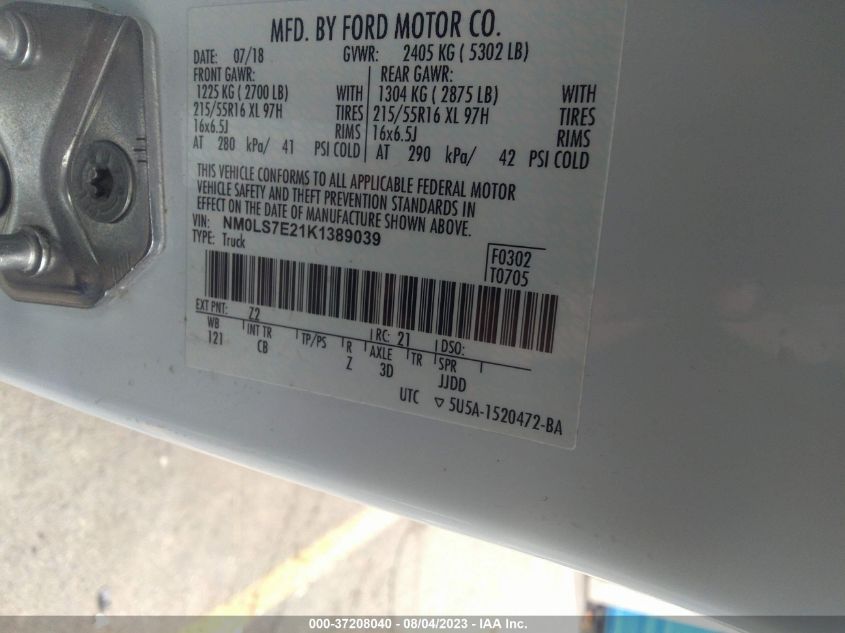 2019 FORD TRANSIT CONNECT VAN XL - NM0LS7E21K1389039