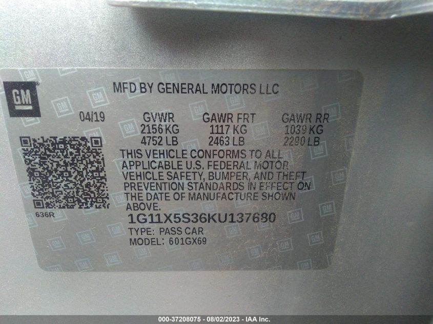 2019 CHEVROLET IMPALA LS - 1G11X5S36KU137680