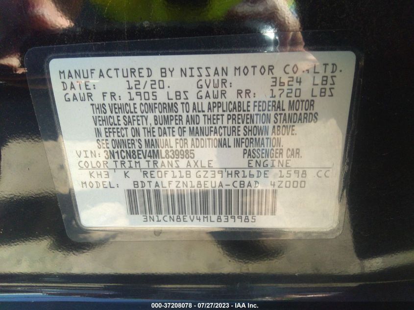 2021 NISSAN VERSA SV - 3N1CN8EV4ML839985