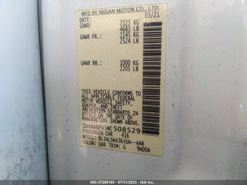2021 NISSAN MAXIMA SR - 1N4AA6EV3MC508529
