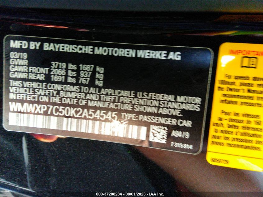 2019 MINI HARDTOP 2 DOOR COOPER S WMWXP7C50K2A54545