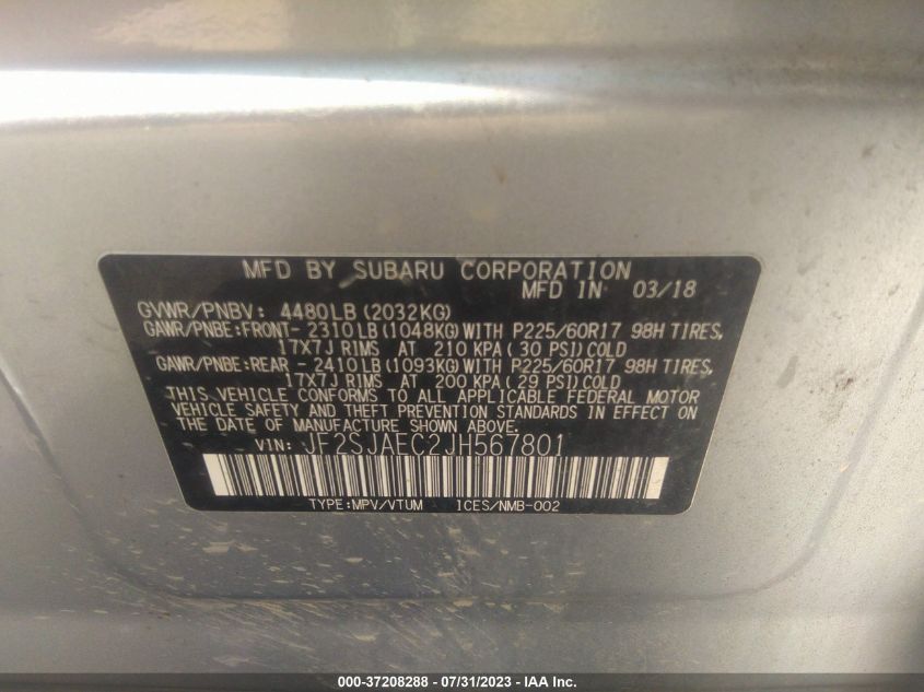 2018 SUBARU FORESTER 2.5I PREMIUM - JF2SJAEC2JH567801