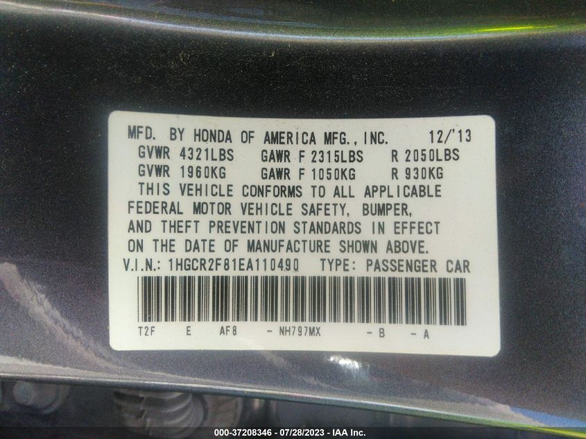 2014 HONDA ACCORD SEDAN EX-L - 1HGCR2F81EA110490
