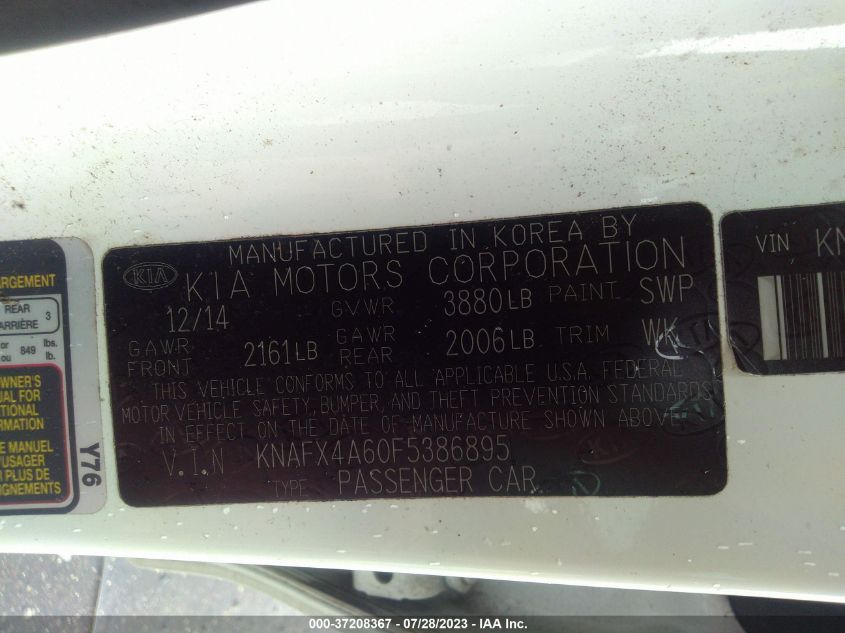 2015 KIA FORTE LX - KNAFX4A60F5386895