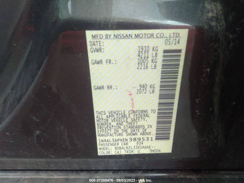 2014 NISSAN ALTIMA 2.5 S - 1N4AL3APXEN389531