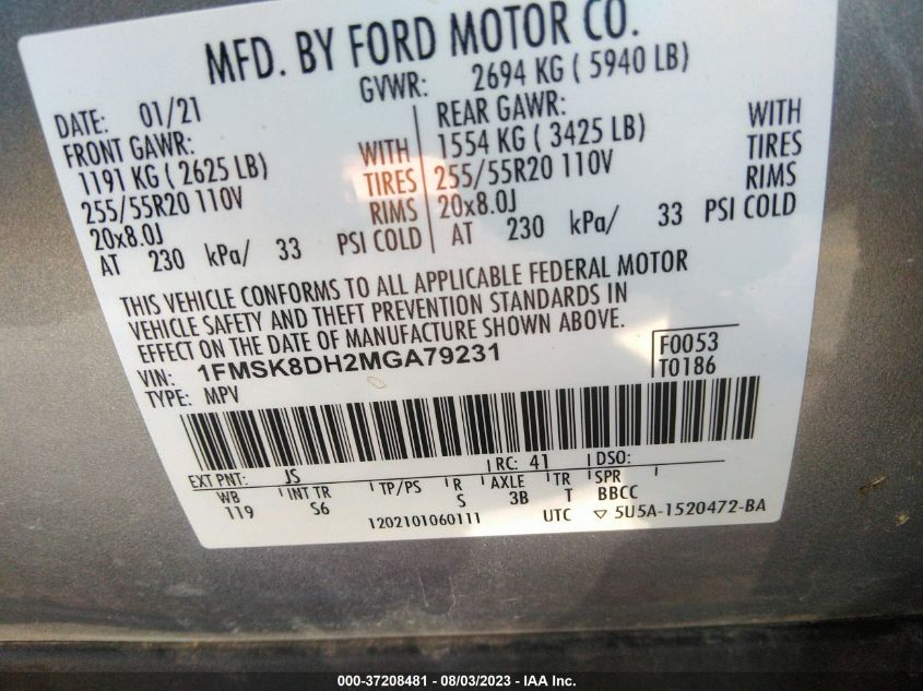 2021 FORD EXPLORER XLT - 1FMSK8DH2MGA79231