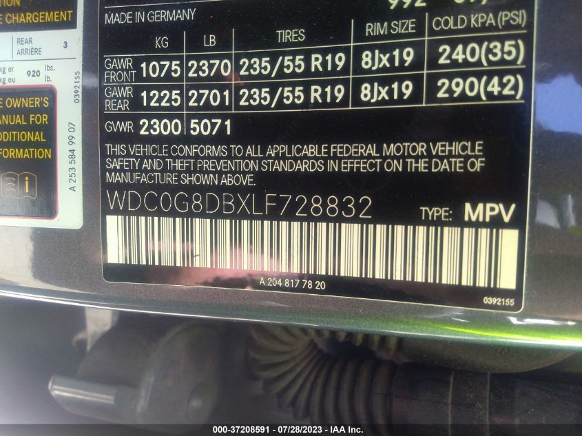 2020 MERCEDES-BENZ GLC 300 - WDC0G8DBXLF728832