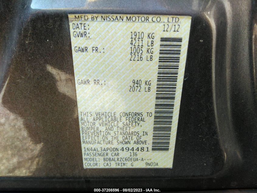 2013 NISSAN ALTIMA 2.5 S - 1N4AL3AP0DN494481