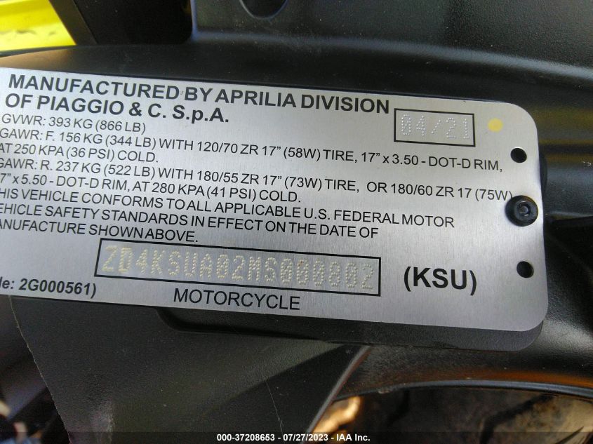 2021 APRILIA RS 660 ZD4KSUA02MS000802