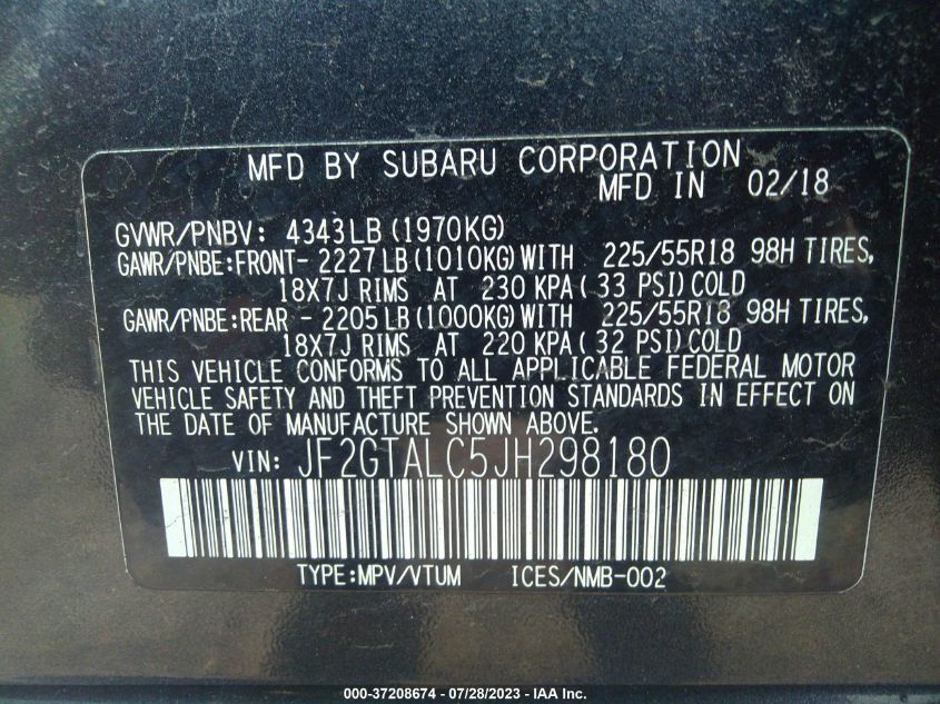 2018 SUBARU CROSSTREK LIMITED - JF2GTALC5JH298180