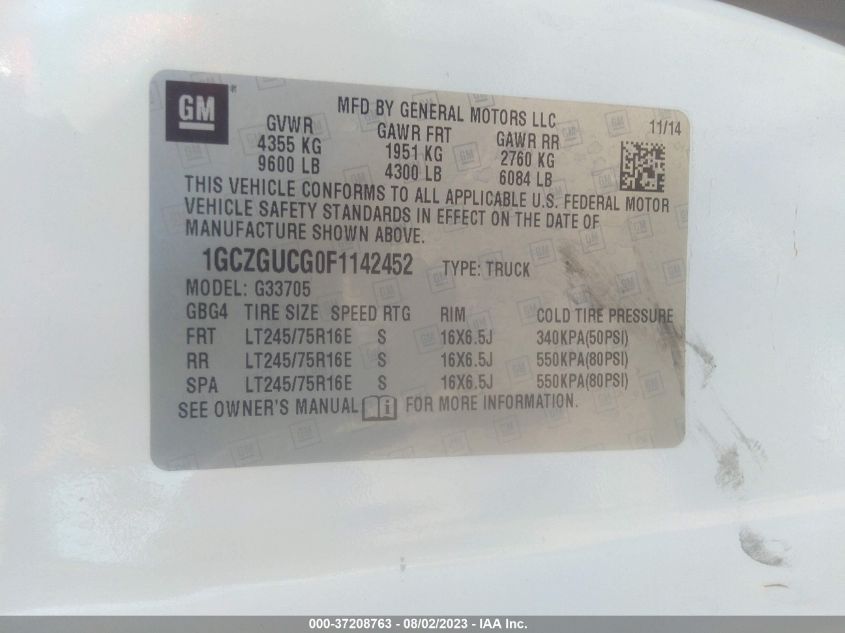 2015 CHEVROLET EXPRESS CARGO VAN - 1GCZGUCG0F1142452