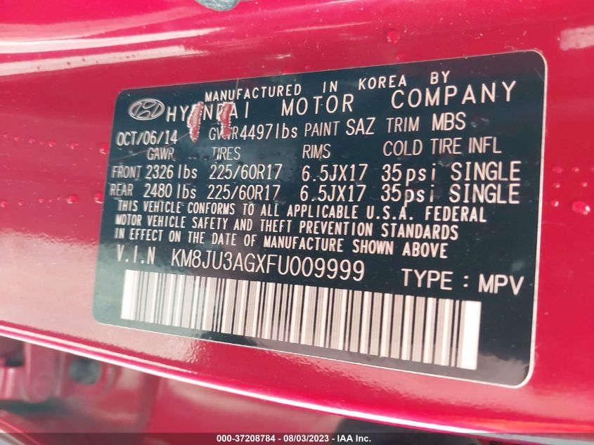 2015 HYUNDAI TUCSON SE - KM8JU3AGXFU009999