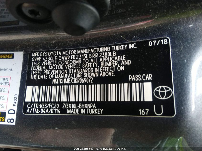 2019 TOYOTA C-HR XLE/LE/LIMITED - NMTKHMBX3KR069072