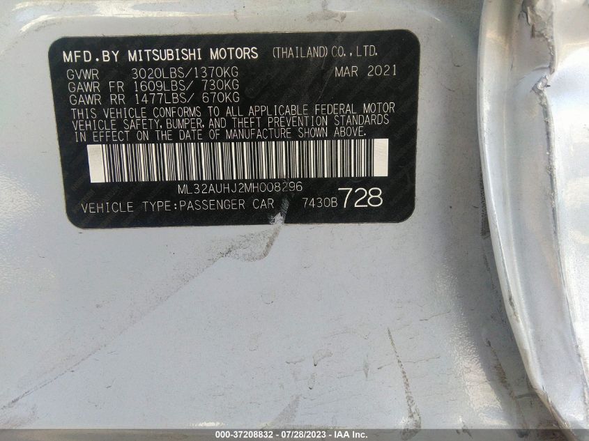 2021 MITSUBISHI MIRAGE ES/LE/CARBONITE EDITION - ML32AUHJ2MH008296