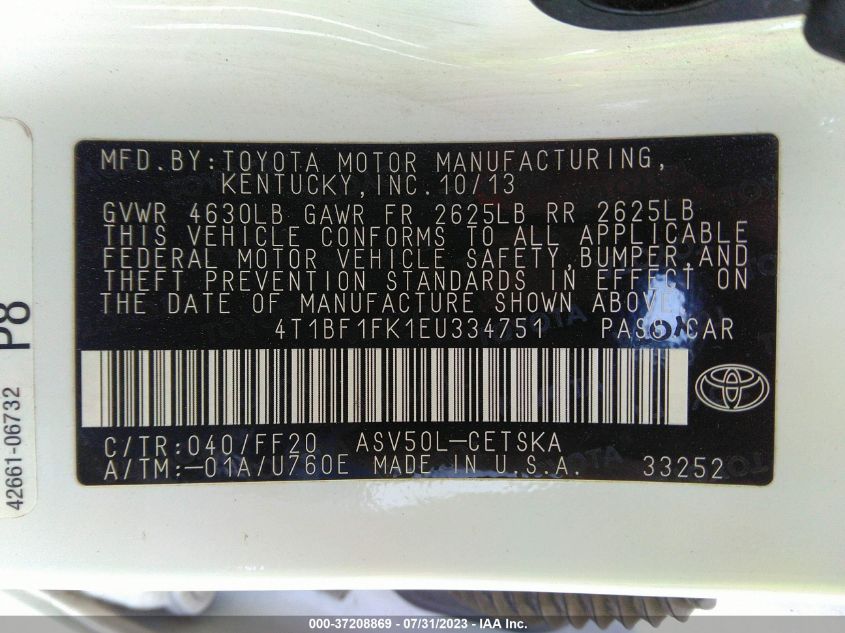 2014 TOYOTA CAMRY L/SE/LE/XLE - 4T1BF1FK1EU334751