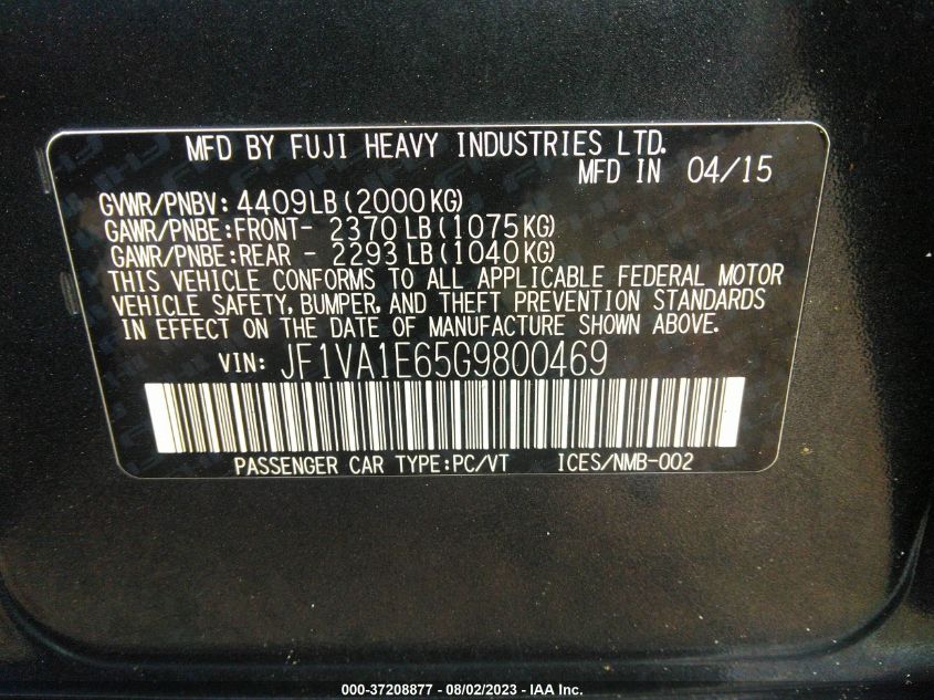 2016 SUBARU WRX PREMIUM - JF1VA1E65G9800469