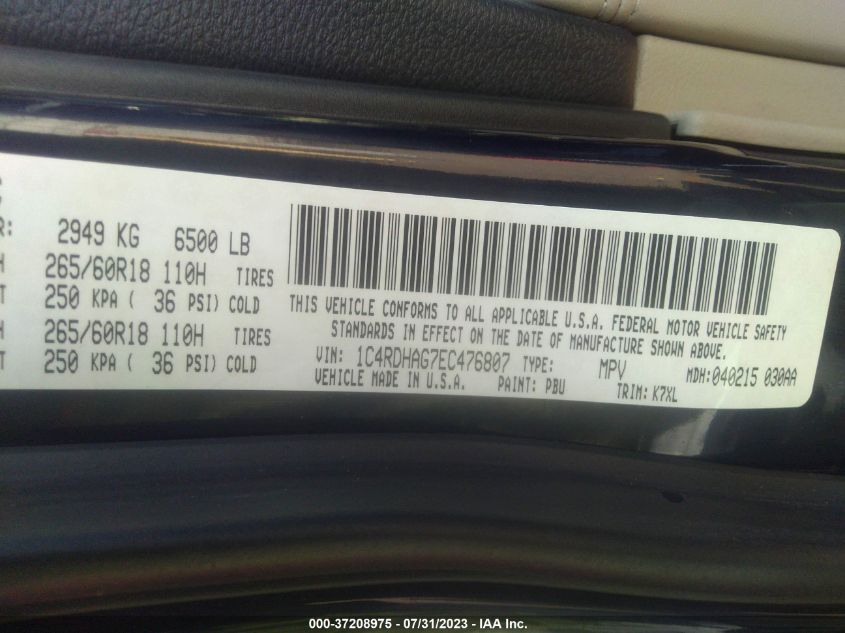 2014 DODGE DURANGO SXT - 1C4RDHAG7EC476807