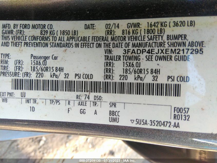2014 FORD FIESTA SE - 3FADP4EJXEM217295