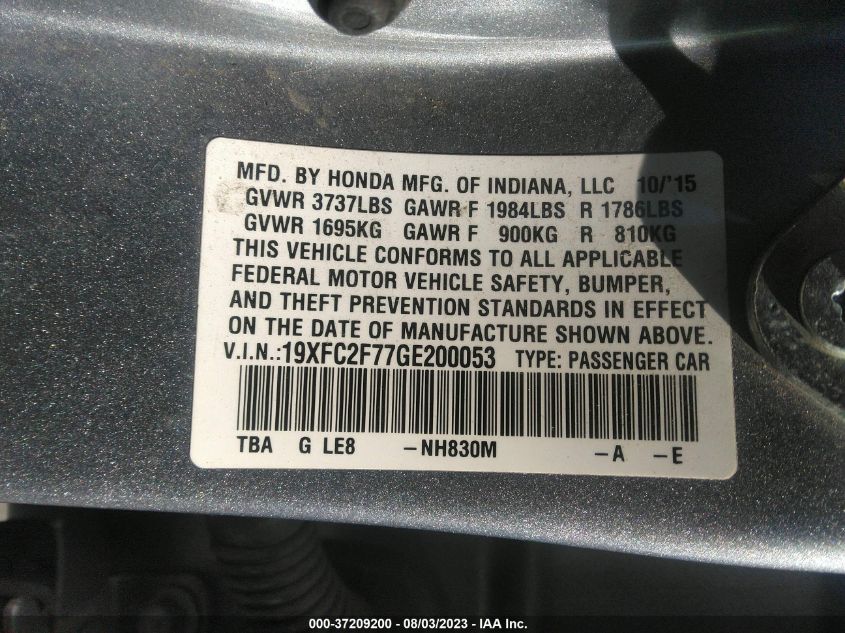 2016 HONDA CIVIC SEDAN EX - 19XFC2F77GE200053