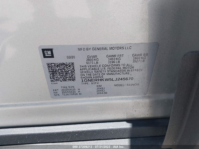 2020 CHEVROLET TRAVERSE LT - 1GNERHKW5LJ245670