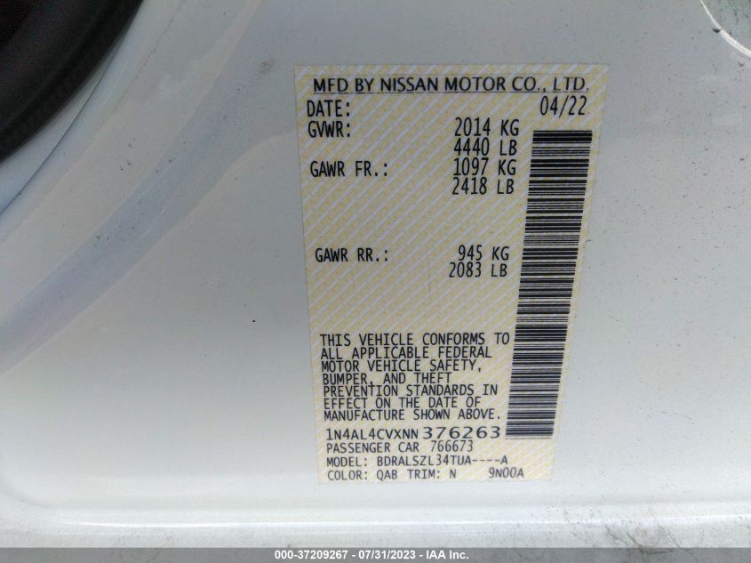 2022 NISSAN ALTIMA SR - 1N4AL4CVXNN376263