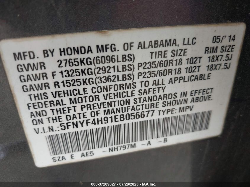 2014 HONDA PILOT TOURING - 5FNYF4H91EB056677