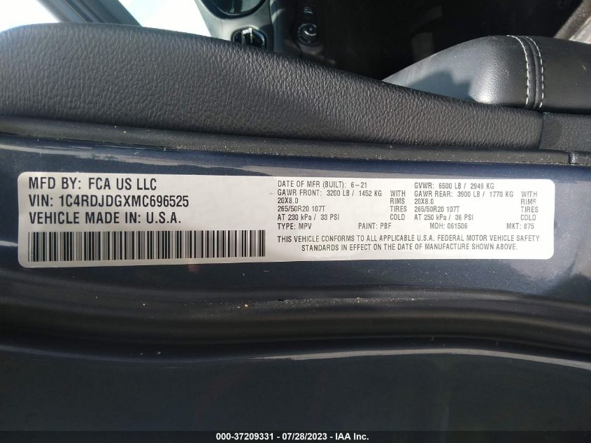 2021 DODGE DURANGO GT PLUS - 1C4RDJDGXMC696525
