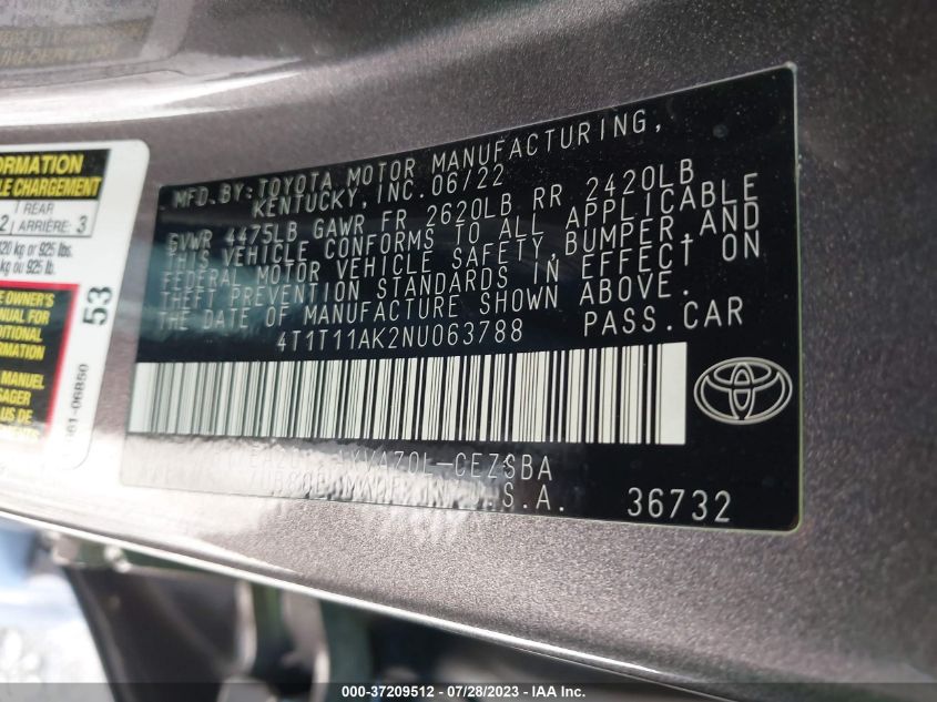 4T1T11AK2NU063788 Toyota Camry SE 9