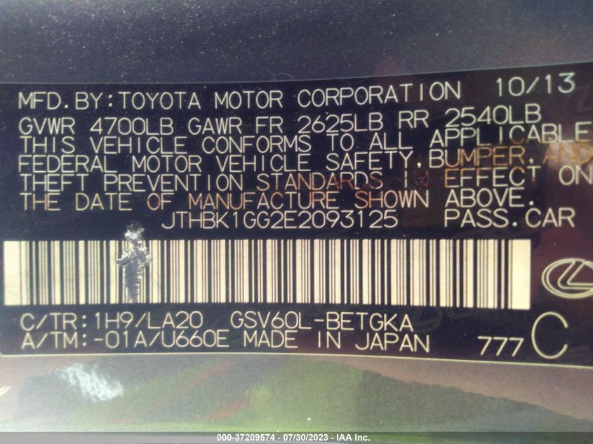2014 LEXUS ES 350 - JTHBK1GG2E2093125