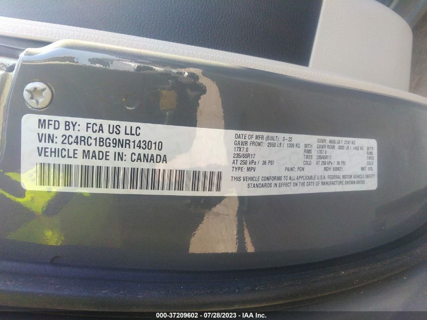 2022 CHRYSLER PACIFICA TOURING L - 2C4RC1BG9NR143010