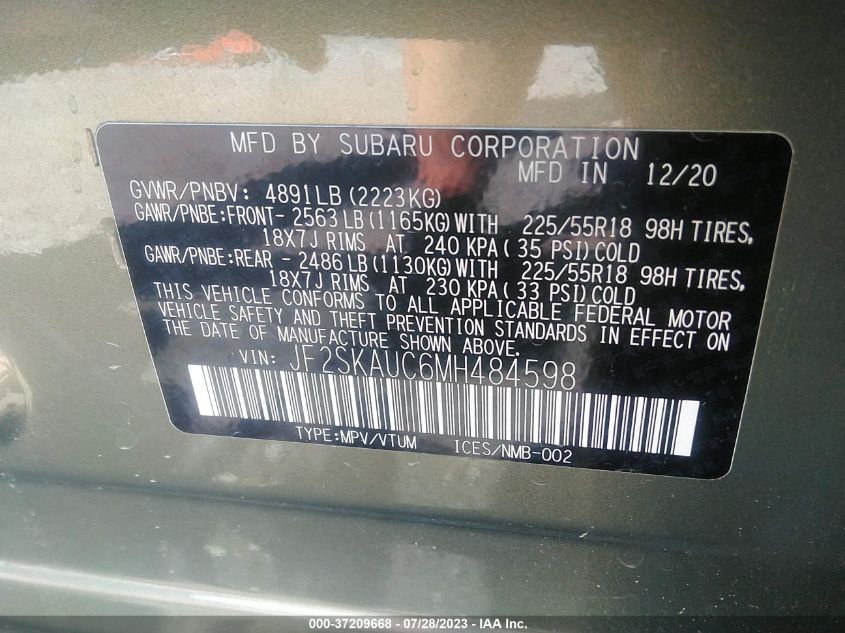 2021 SUBARU FORESTER LIMITED - JF2SKAUC6MH484598
