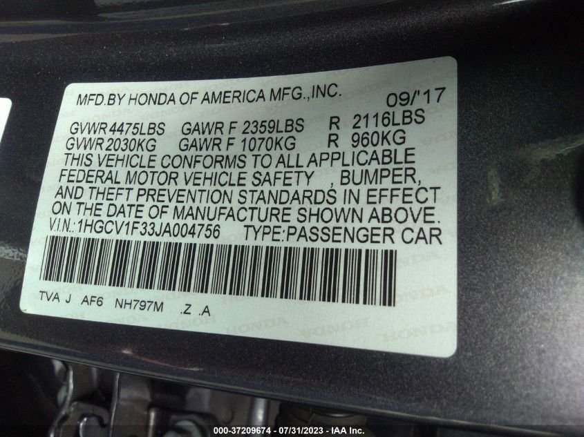 2018 HONDA ACCORD SEDAN SPORT 1.5T - 1HGCV1F33JA004756