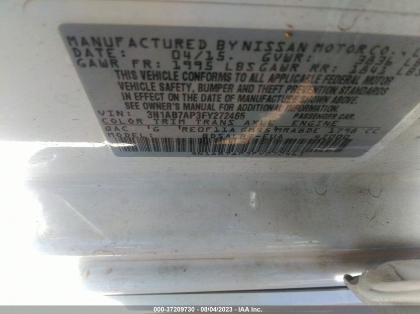 2015 NISSAN SENTRA S/SV/SR/SL - 3N1AB7AP3FY272465