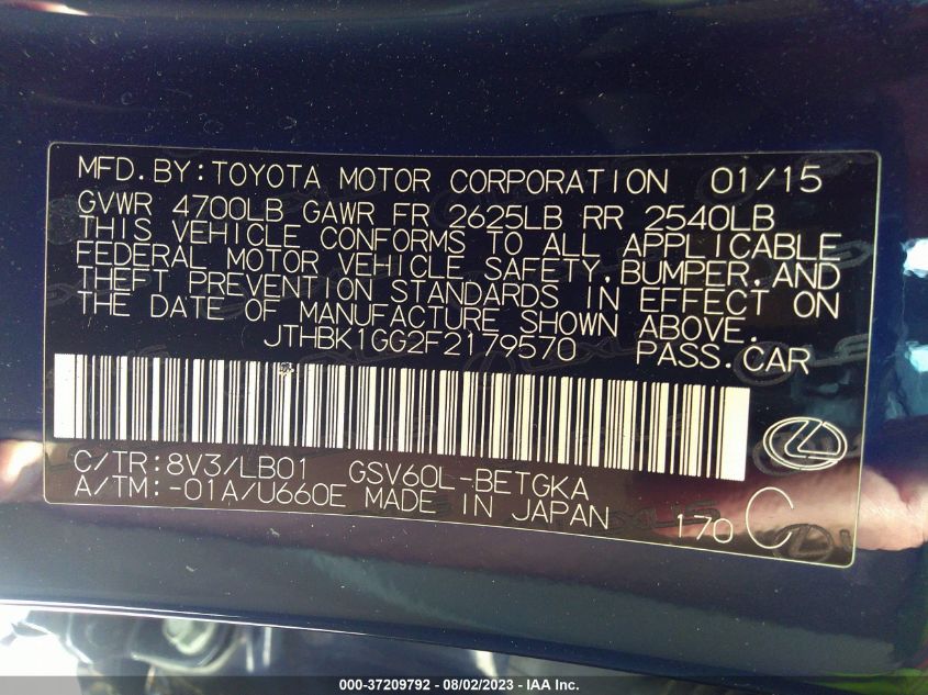 2015 LEXUS ES 350 - JTHBK1GG2F2179570