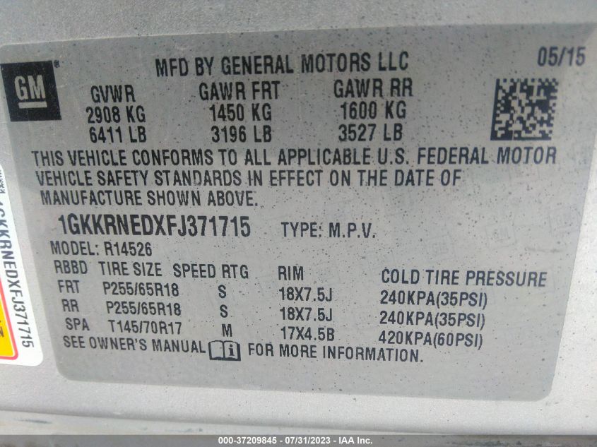 2015 GMC ACADIA SLE - 1GKKRNEDXFJ371715