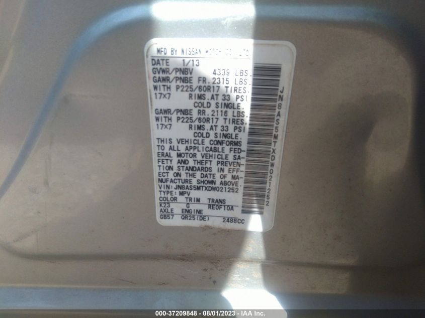 2013 NISSAN ROGUE S/SV - JN8AS5MTXDW021252