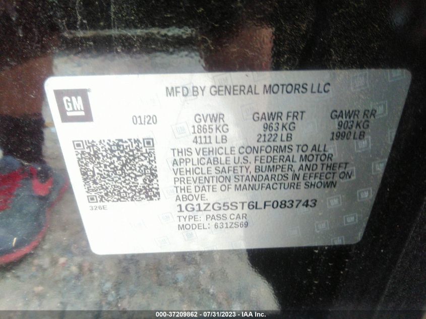 2020 CHEVROLET MALIBU RS - 1G1ZG5ST6LF083743