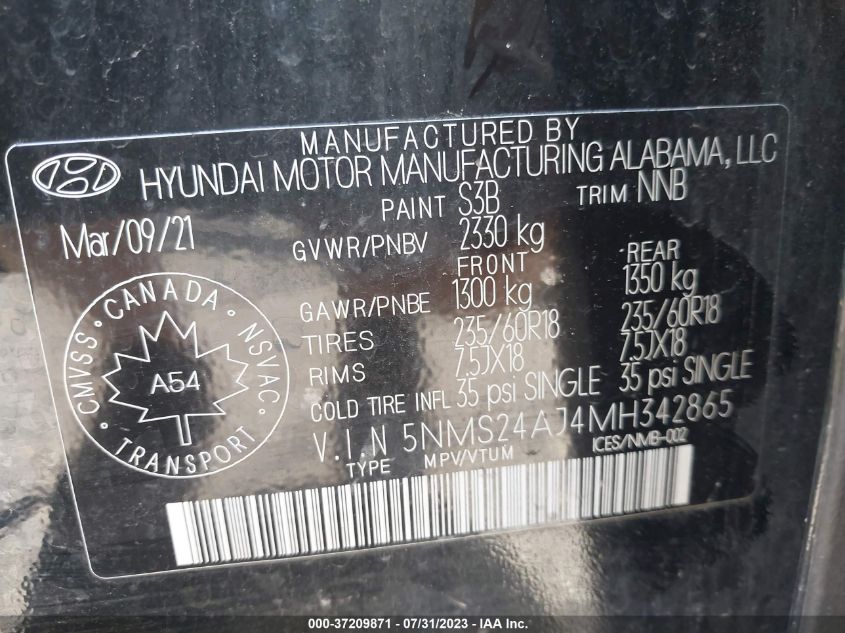 2021 HYUNDAI SANTA FE SEL - 5NMS24AJ4MH342865