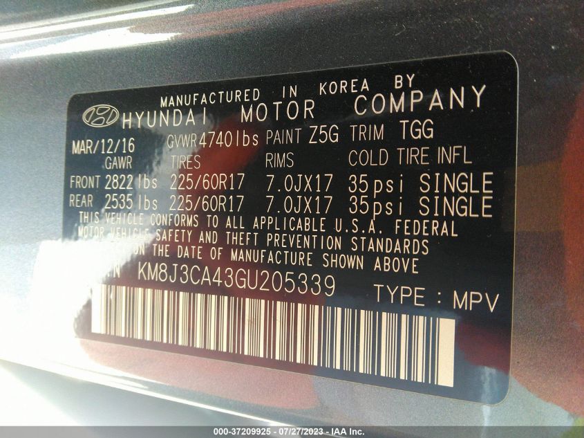 2016 HYUNDAI TUCSON SE - KM8J3CA43GU205339